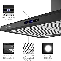 Vista 2 de SNDOAS Campana extractora negra de 30 pulgadas, campana de cocina de acero inoxidable montada en la pared con controles táctiles, convertible