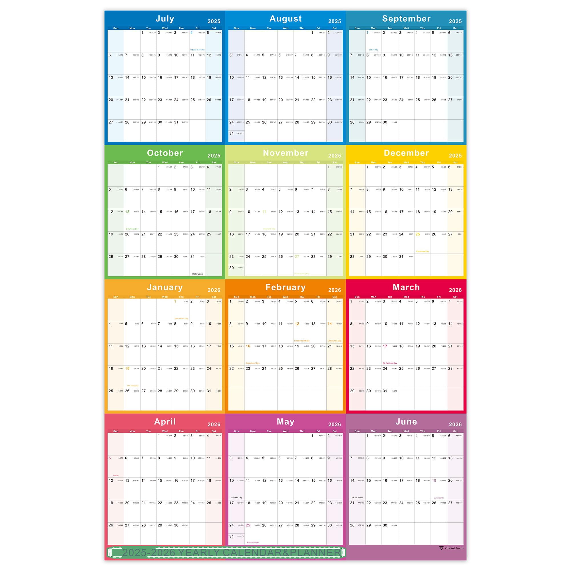 2025-2026 Yearly Wall Calendar - annual calendar 2025-2026, 2025-2026 Yearly Wall Calendar&Planner with Thick Paper, July 2025 - June 2026, X Large, 34.7" x 22.8", 2025-2026 Yearly Planner (2025-2026 Yearly Wall Calendar - Colorful)