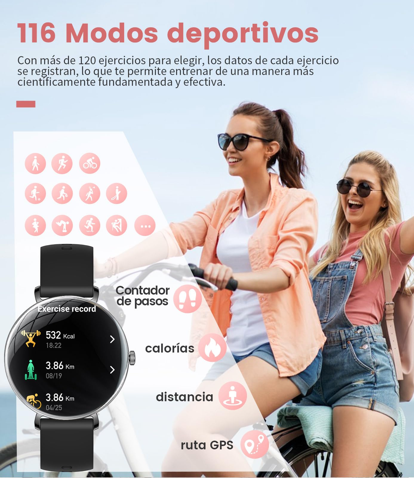 Reloj Inteligente Para Mujer, 1,43" HD AMOLED Smartwatch Con Android iOS, Llamada Bluetooth, Salud Femenina/100+ Modos Deportivos, 100+ Diales, Recordatorio De Mensaje, 5ATM Sellado, Memoria De 128 MB