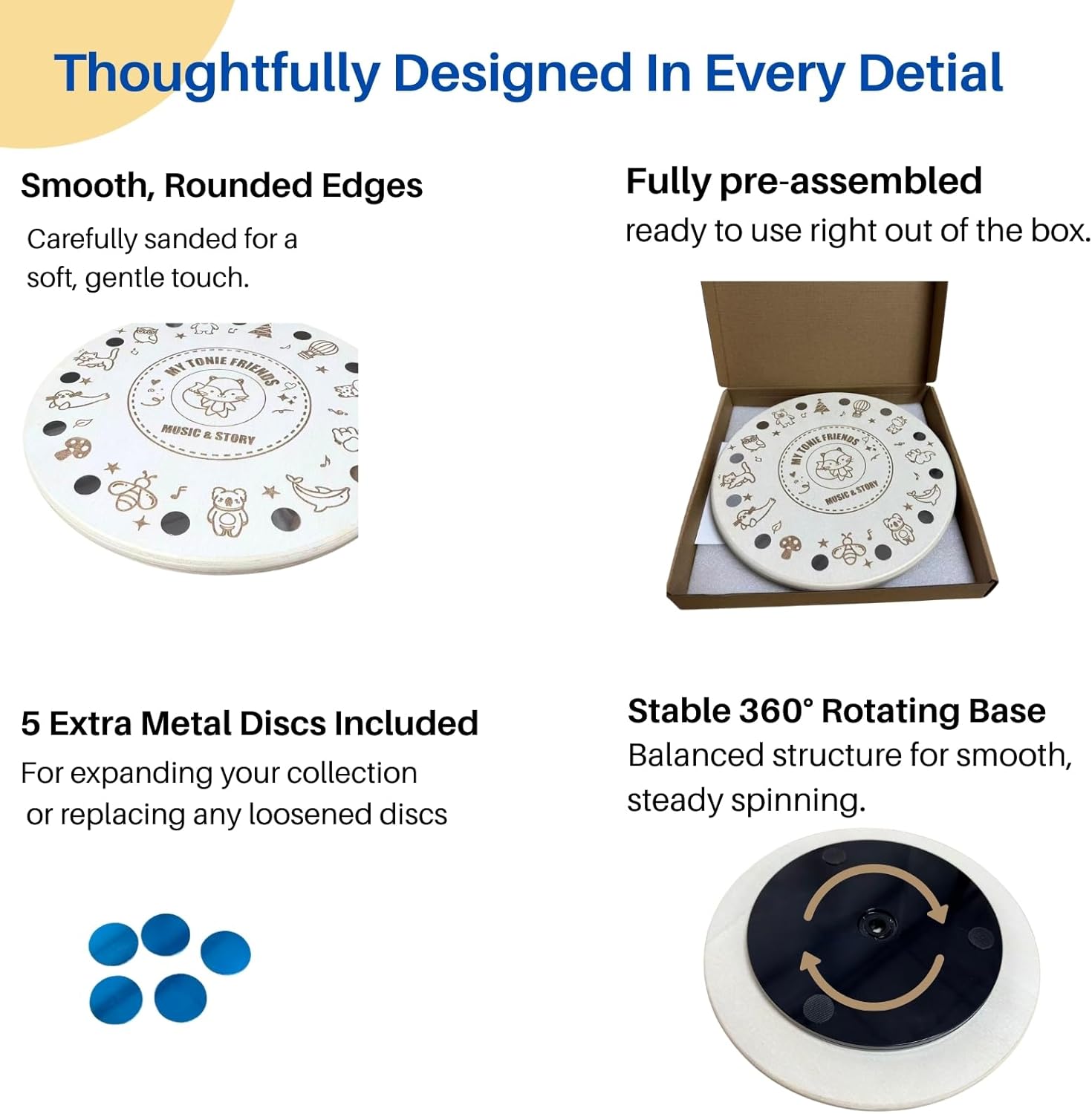 Rotating Magnetic Wooden Display Stand for Tonies storage, 360° Round Turntable for TonieBox Organizer,Tonies Shelf Compatible with Toniebox 1 & 2 In Kids Room (large)