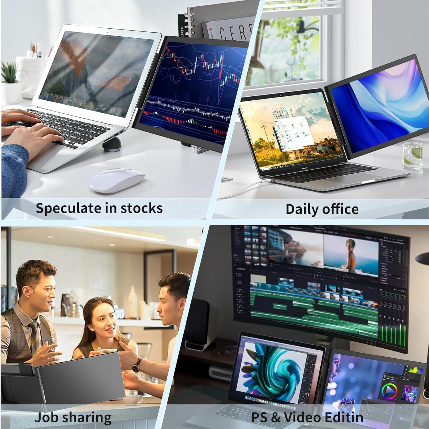 Estensore dello schermo del computer portatile 14 pollici doppio schermo estensore del monitor portatile FHD 1080P IPS Built-in Stand/Speaker Screen Extender per laptop da 13"-17" Mac Windows Chrome