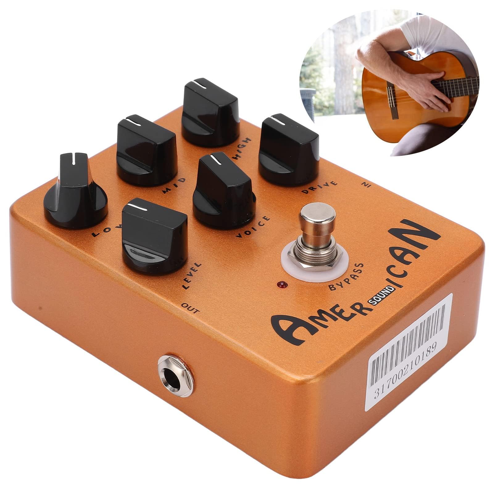 LiebeWH Pedal Simulador de Altavoz y Gabinete para Guitarra Eléctrica, Efectos de Amplificador con 6 Perillas Ajustables (Bajo, Medio, Alto, Nivel, Voz, Drive), Carcasa de Metal Dorada