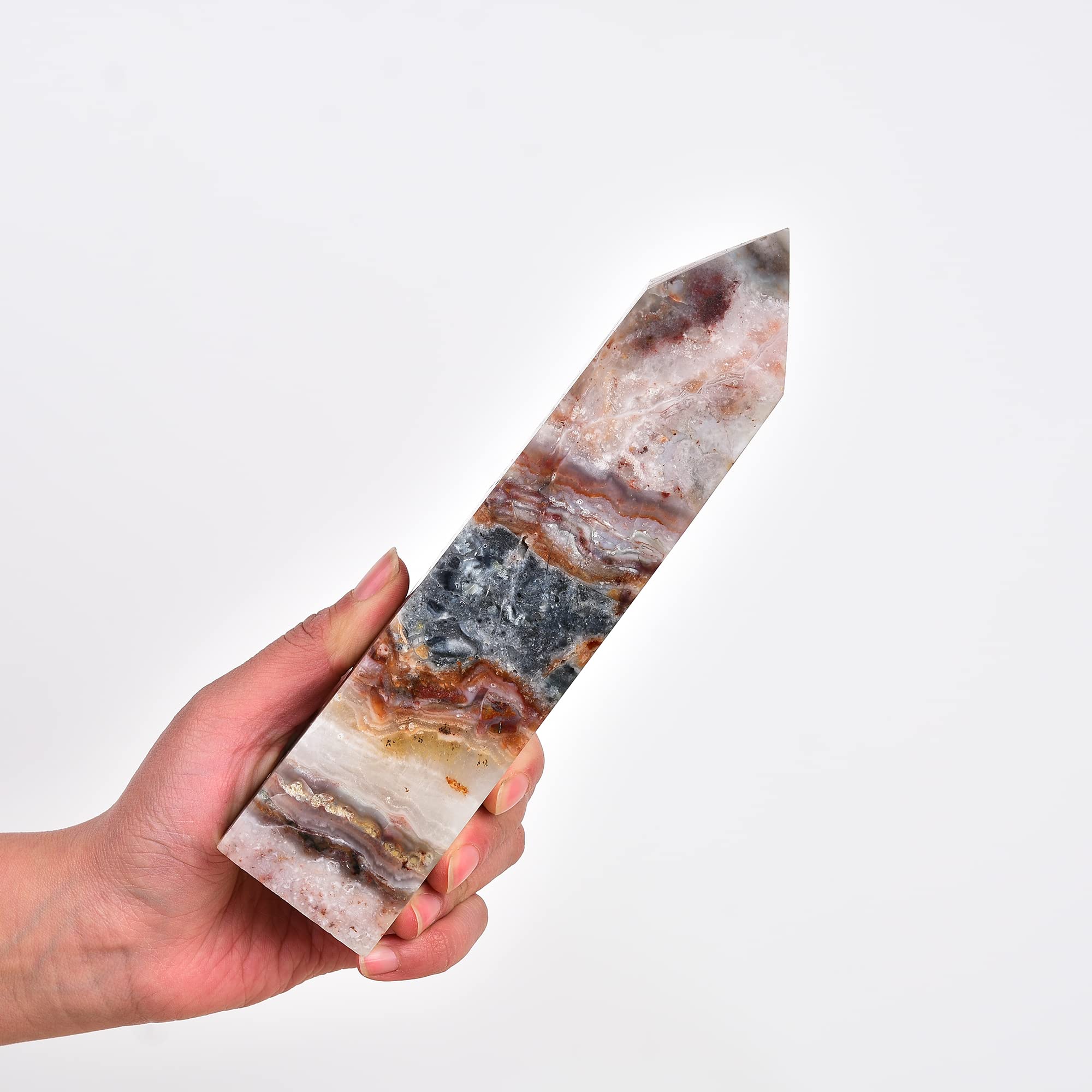 JIC Gem Extra Large Crystal Wand Striped Agate Crystal Obelisk Tower Quartz Crystal Wand Tower Point for Gift Decor 2.2-2.8 Lbs