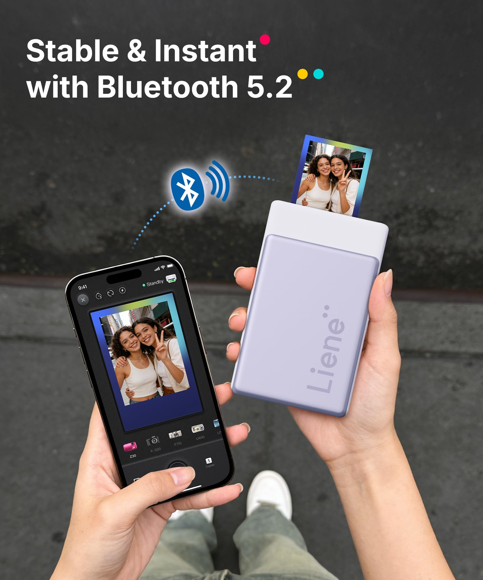 Liene Pearl N200 Pro Geschenk-Set – Tragbarer Mini-Fotodrucker mit Farbsublimation, inkl. DIY Silikon-Umhängetasche in Grau & passendem Zubehör, Bluetooth, 300 dpi, Sofortbilddrucker für iPhone/Androi