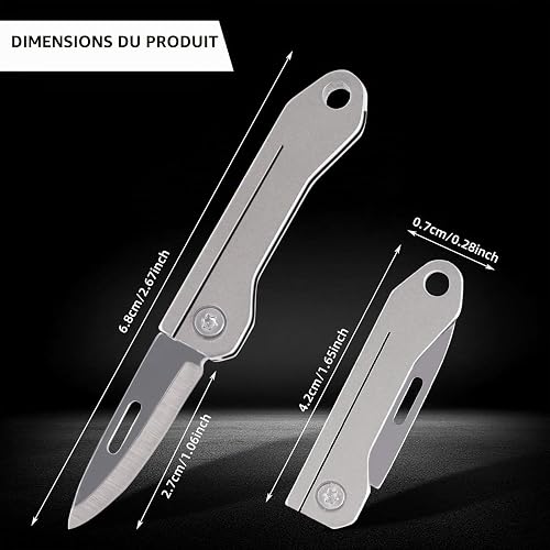 PAYFULLY Couteau de Poche, Acier inoxydable Couteau Pliant de Pochem, Couteau Porte Clé, Canif de Poche Pliant pour le camping, la randonnée et l'extérieur - 5
