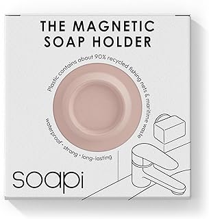 Magnetic Soap Holder – No-Drill Installation – Space-Saving Wall Soap Dish – Wall Mounted, Eco-Friendly Bar Soap Holder – Recycled Ocean Plastic – Stick Anywhere - Soapi (Peach)