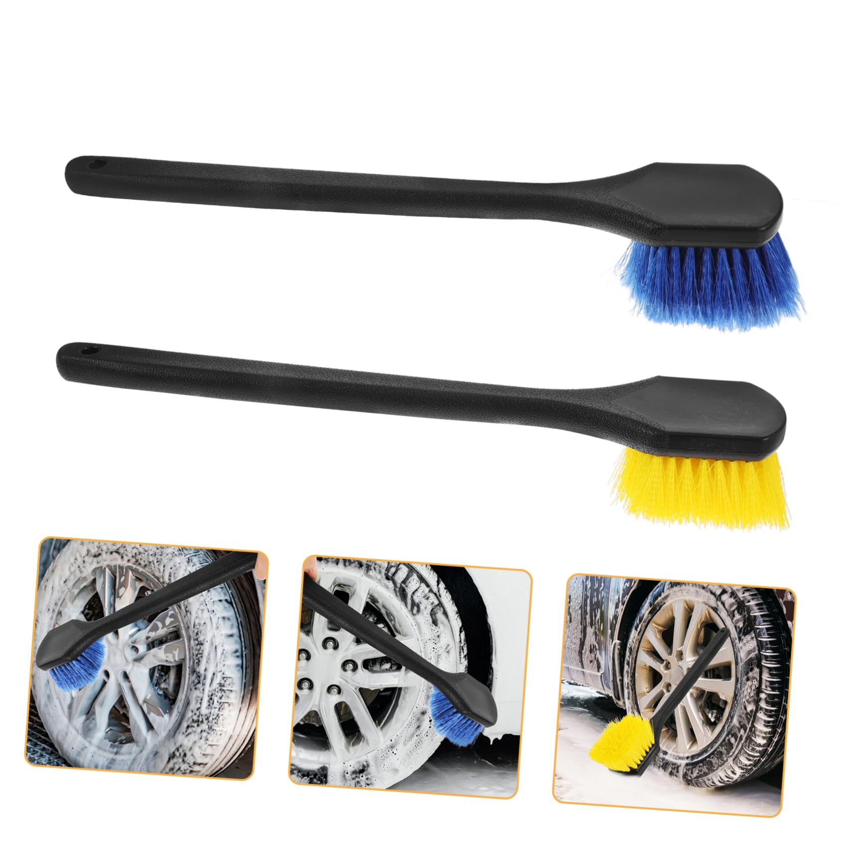 Zerodeko 2pezzi Spazzola per Cerchi e Pneumatici Auto Manico Lungo Ergonomico Setole Rigide per Rimuovere e Sporco per Auto Biciclette e Kit di Pulizia per Autolavaggio