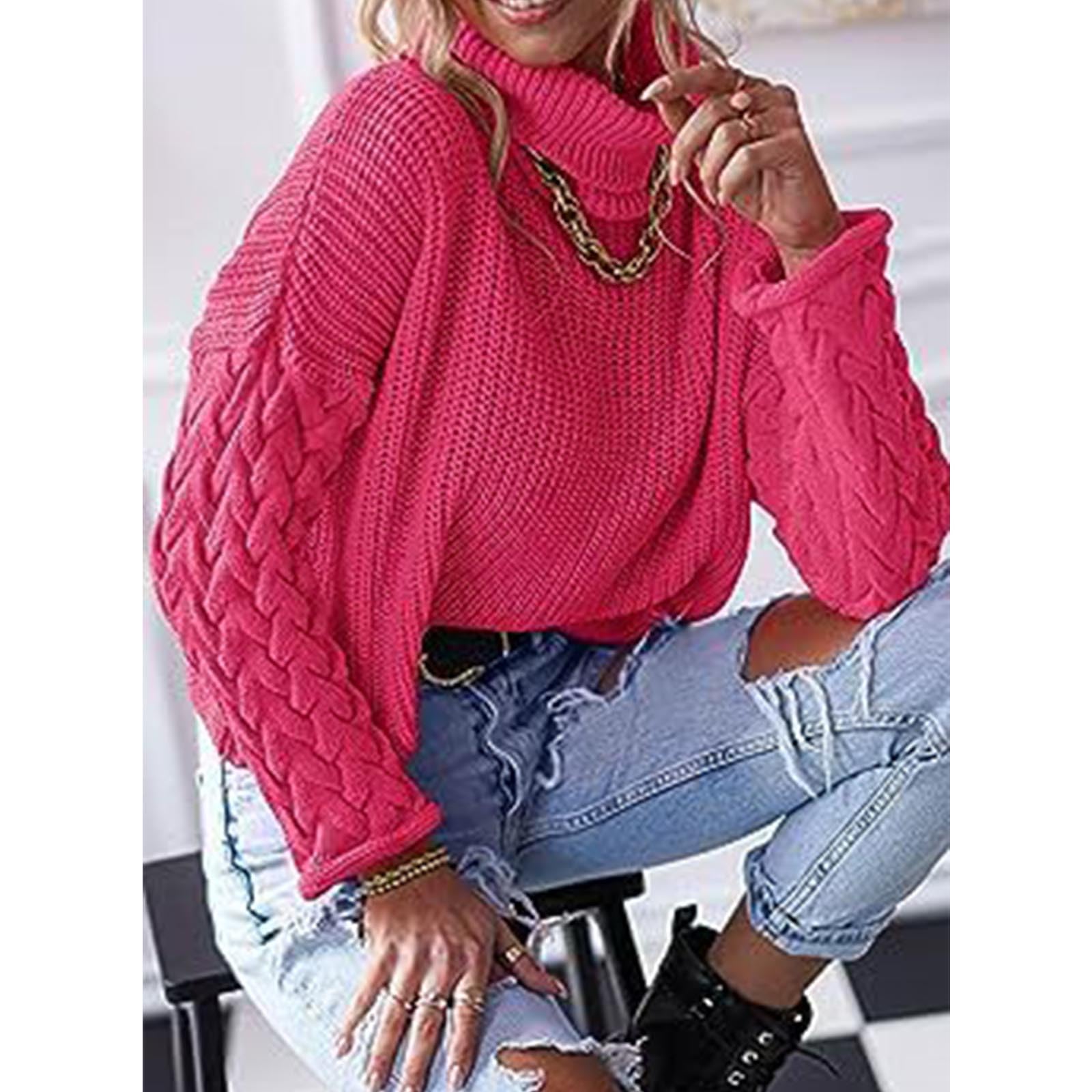 Greabuy Maglione lavorato a maglia a trecce a tinta unita da donna a maniche lunghe autunno inverno pullover felpa per donna maglione casual camicie da donna maglioni da donna felpe a maglia leggere,