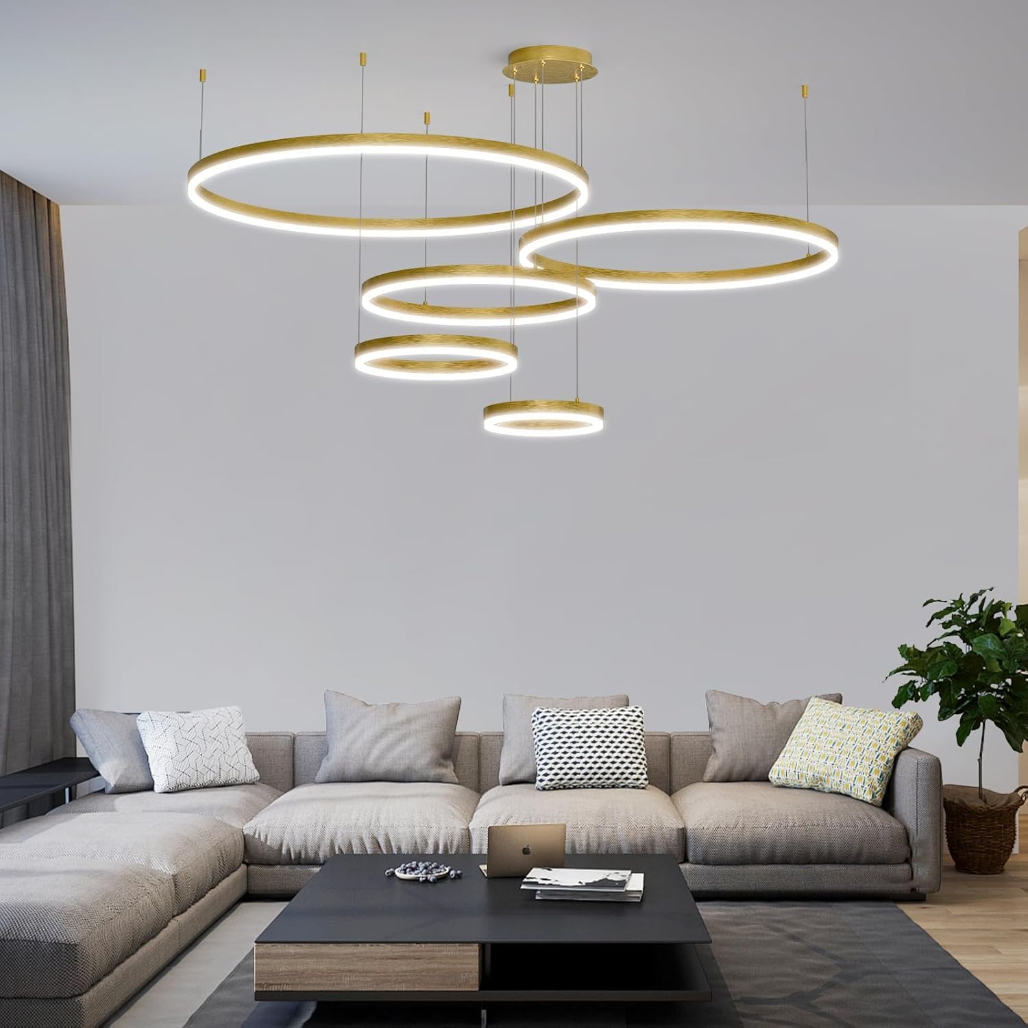 Modern Ceiling Chandelier Light, with Remote Control Dimmable 3 Color Mode & Brightness Ceiling Lamp, Anti-Flicker Dining Light Fixture for Kitchen, Dining Room(Gold)
