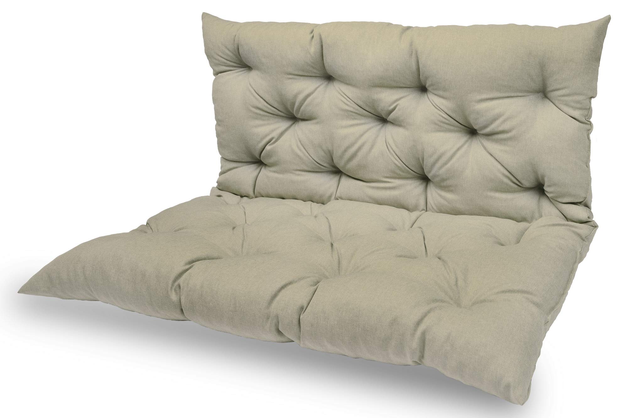 chilly pilley Bankkissen Relax Palettenkissen mit Rückenlehne Gartenschaukelkissen mit Nähten Gesteppt Gartenkissen Garten Kissen Sitzpolster Hollywoodschaukel (110x50x50, Creme)