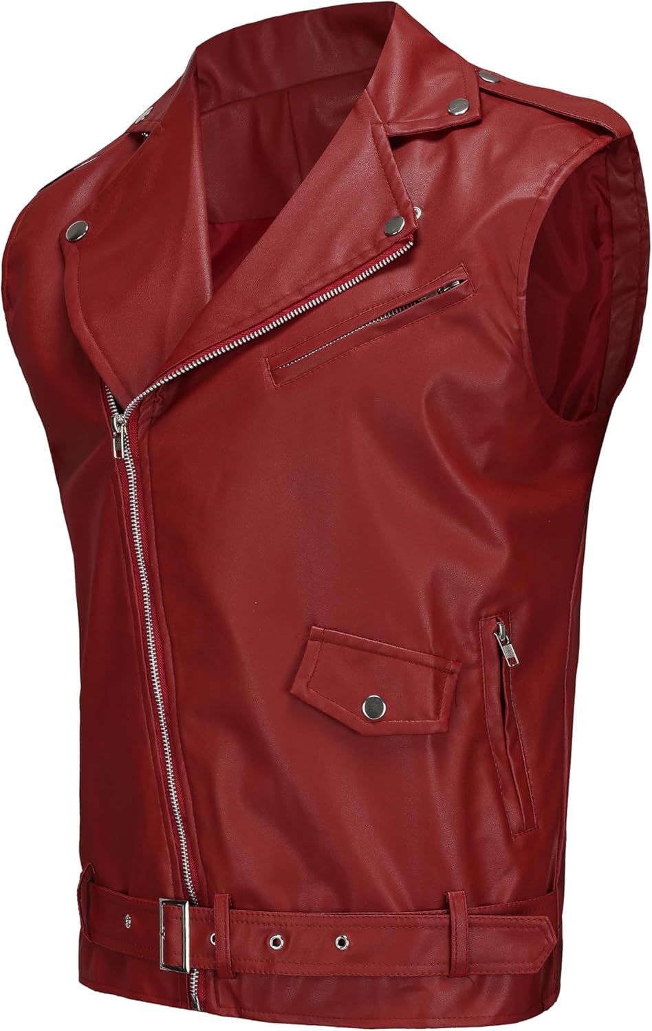 Fashion Mens Faux Leather PU Biker Punk Vest Zippers Slim Fit Male Sleeveless Waistcoat For Men