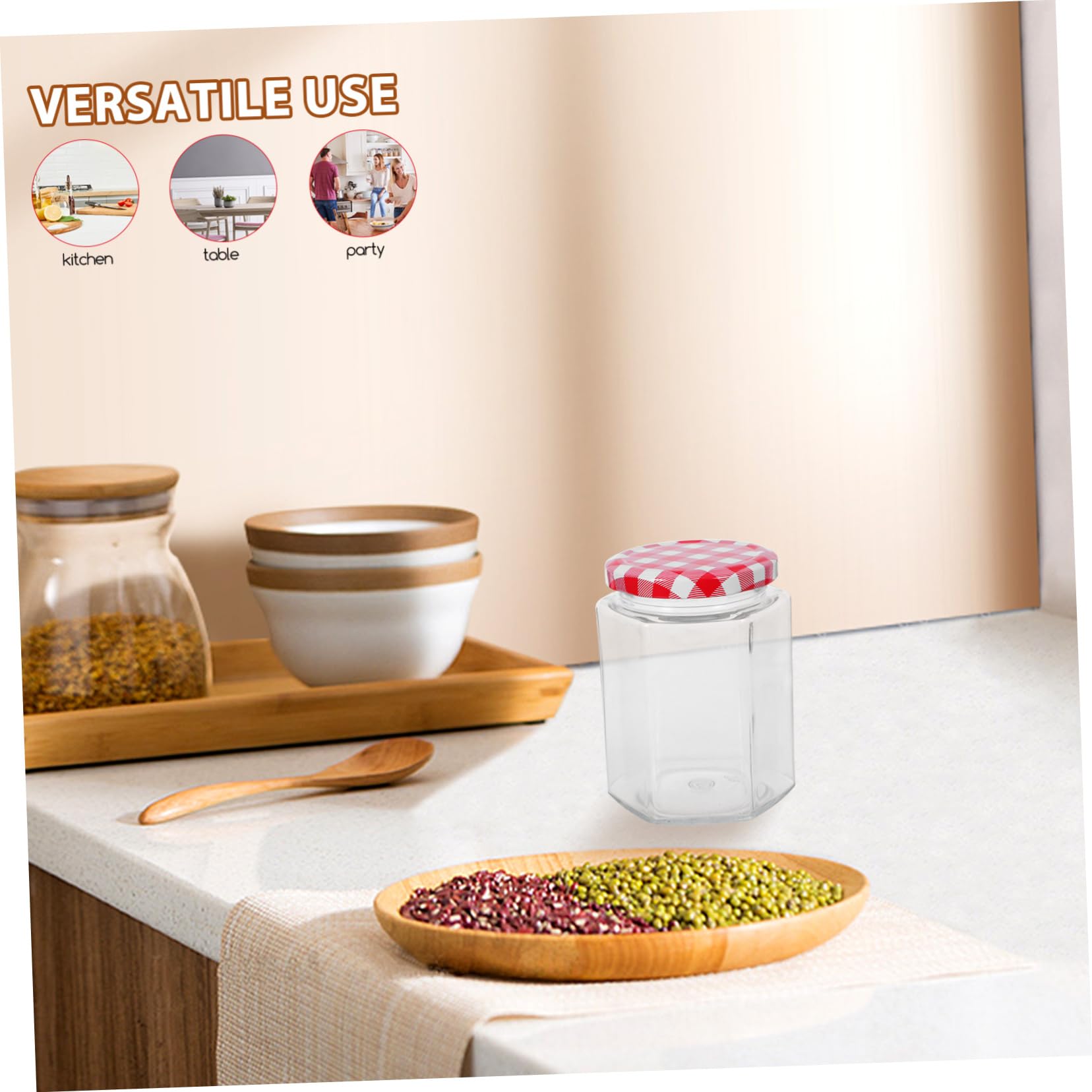 Sechseckige Marmeladengläser mit Luftdichtem Deckel, 6 Stück, 250 Ml | Glas und Tinplate, Durchsichtig, für Kleine Artikel und Pickles, Wiederverwendbar