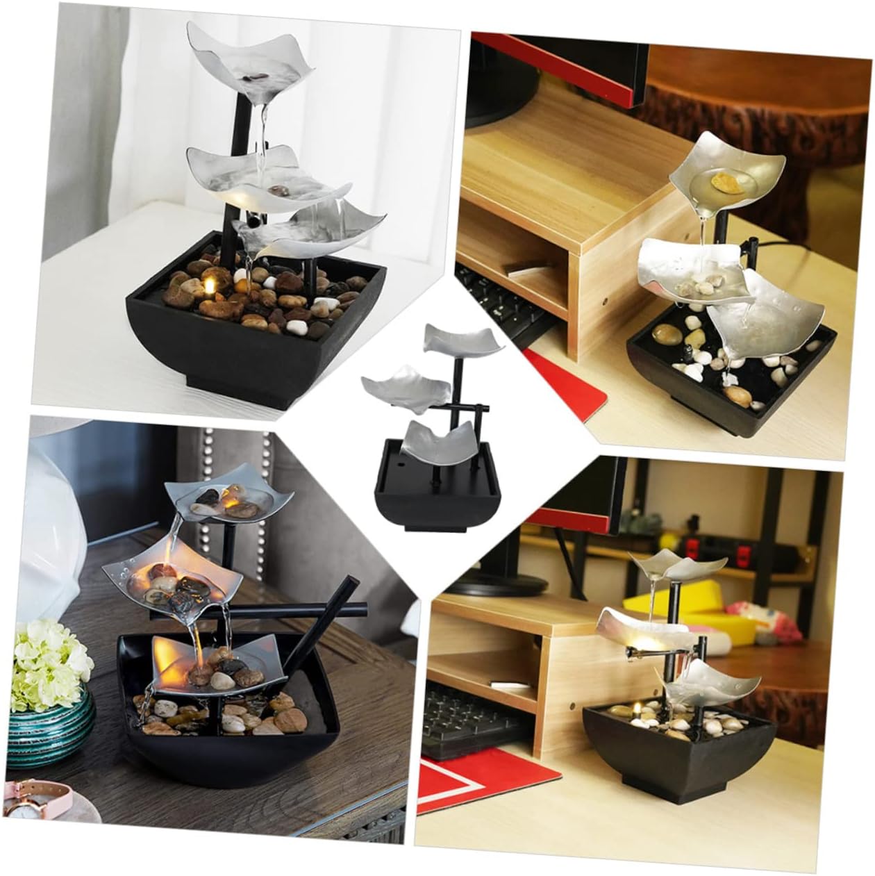Metal Waterfall Ornament Adornment for Indoor Office Decor Solar-Powered Tabletop Fountain Decor