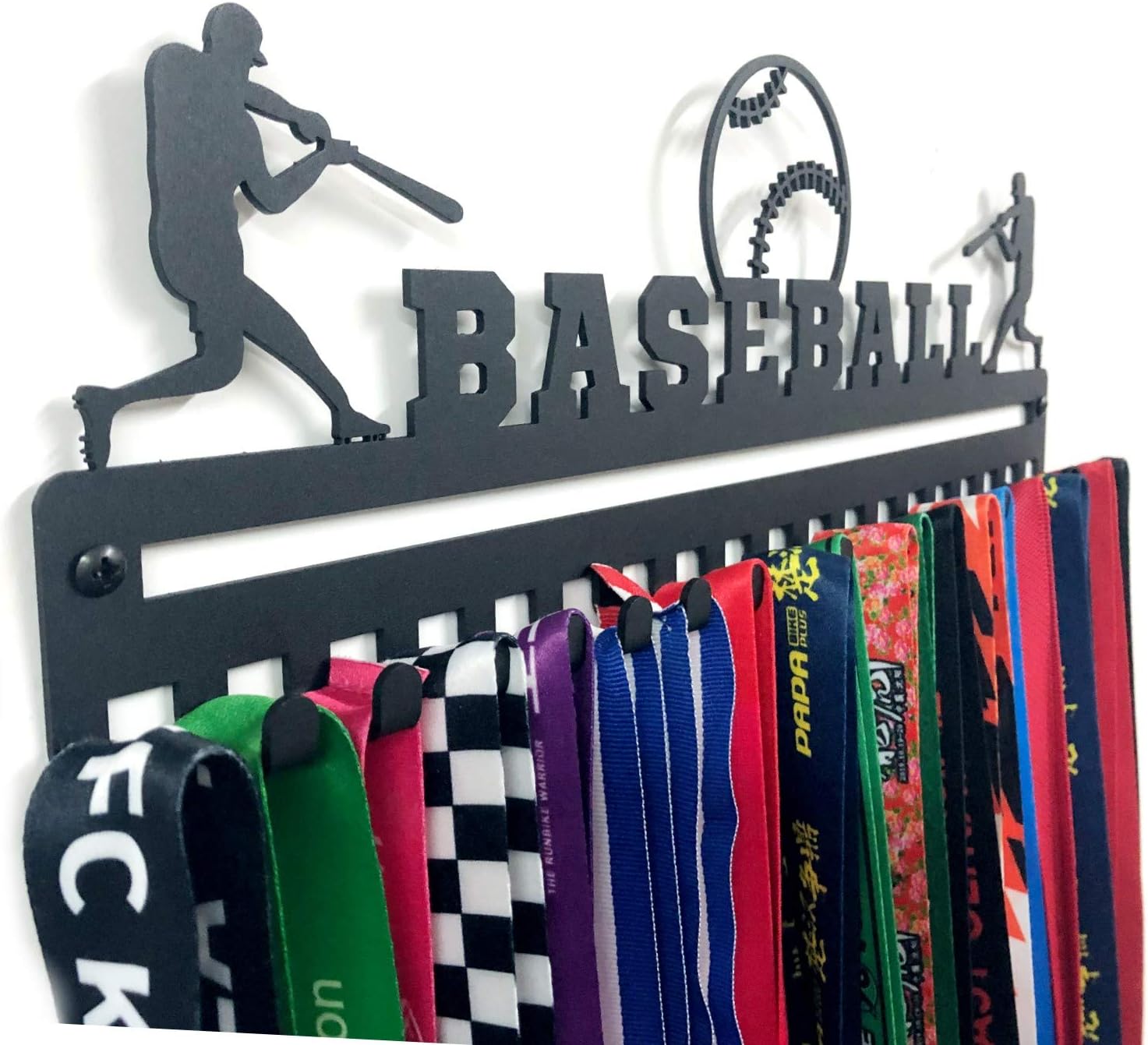 Sports Medal Hanger Display, Medal Holder Ribbon Display with Hooks, Key Holder & Award Rack for Wall, Great Gift for Kids and Adults