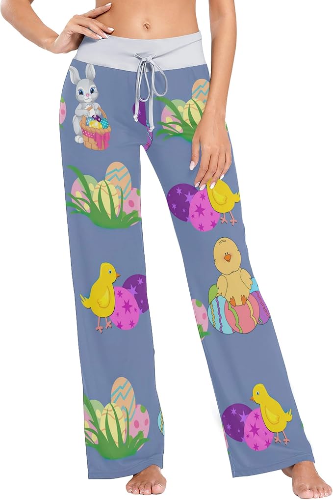 TSENQUE Colorful Easter Eggs Pajama Pants for Women Print Drawstring
