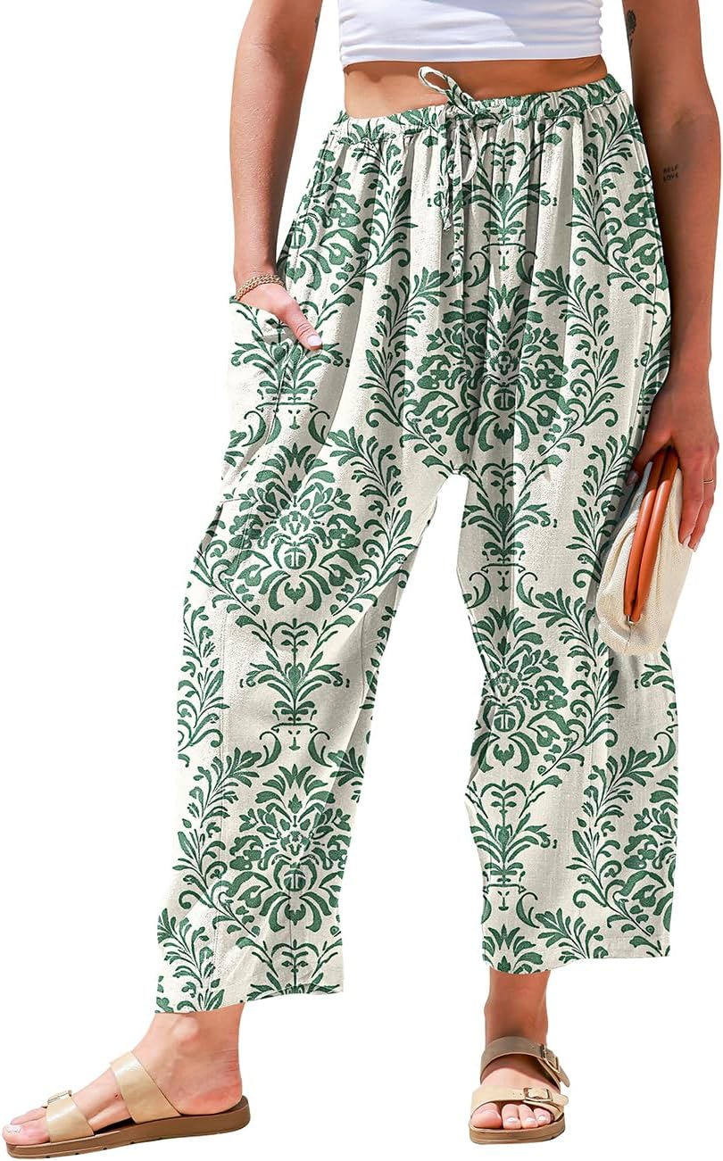 TARSE Womens Linen Wide Leg Pants Casual Loose Drawstring Summer 2025 Beach Travel Vacation Palazzo Harem Pants with Pockets