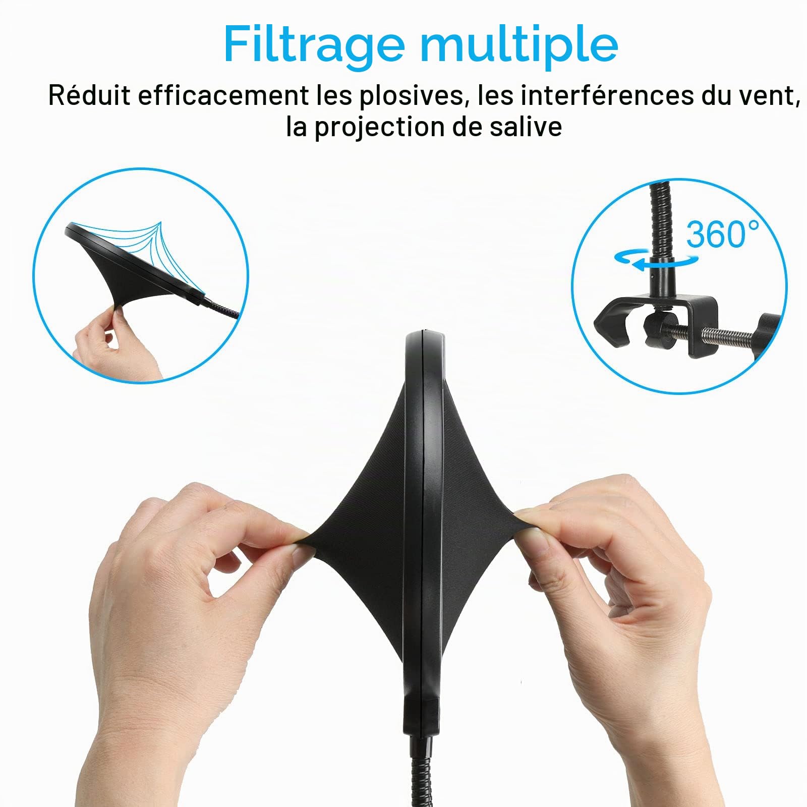 YOUSHARES Support Professionnel Réglable pour Blue Yeti avec Filtre Antipop, Perche Micro et Pince de Table Mise à Jour Compatible avec Microphone Yeti