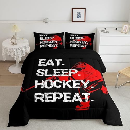 Erosebridal Juego de ropa de cama matrimonial de hockey sobre hielo para niños y niñas, edredón de plumón ligero y cálido, edredón acolchado con