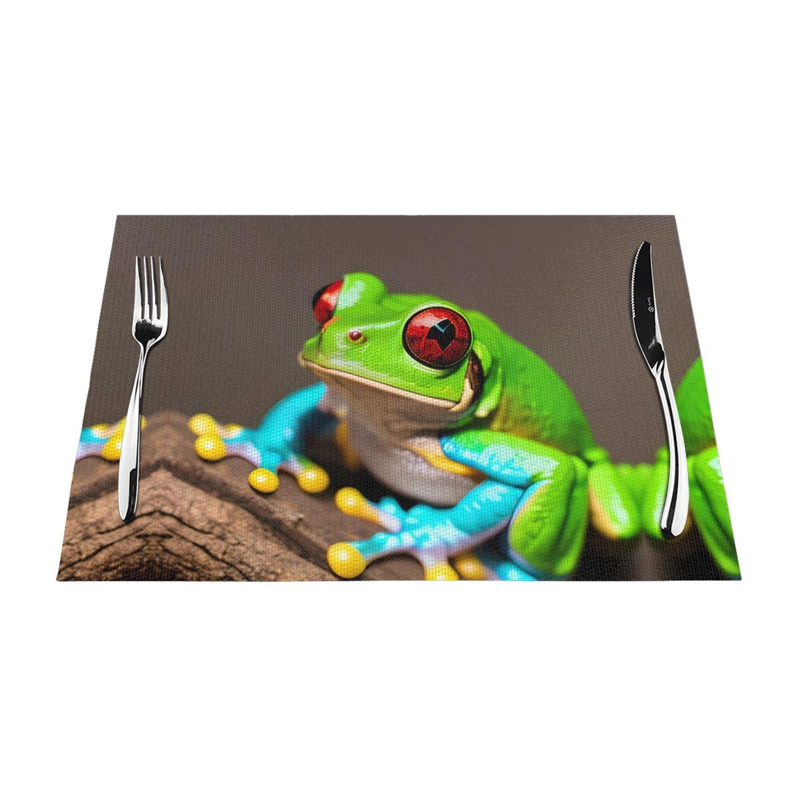 Placemats Set of 6,Table Mats Washable Placemat Decoration, Red Eyes Tree Frogs Print