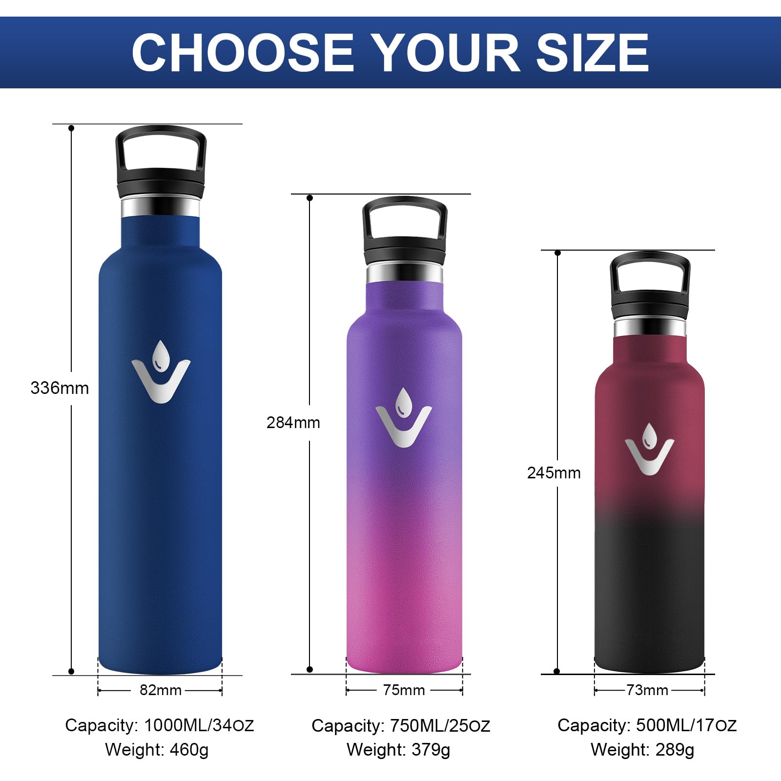 HoneyHolly Borraccia Termica 1 Litro, Senza BPA, Borraccia Termica, Sottovuoto a Doppia Parete, Bottiglia Termica, 18/8 Acciaio Inox, Borracce Termiche, con Cannuccia, Termos per Palestra, Sport, Bici