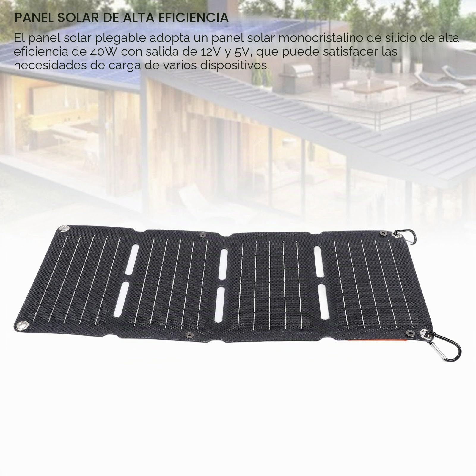 TOPINCN Panel Solar Plegable 40W Carga Rápida USB Cargador Portátil Liviano de Silicio Monocristalino con 2 USB, 1 TIPO C, 1 Salida CC