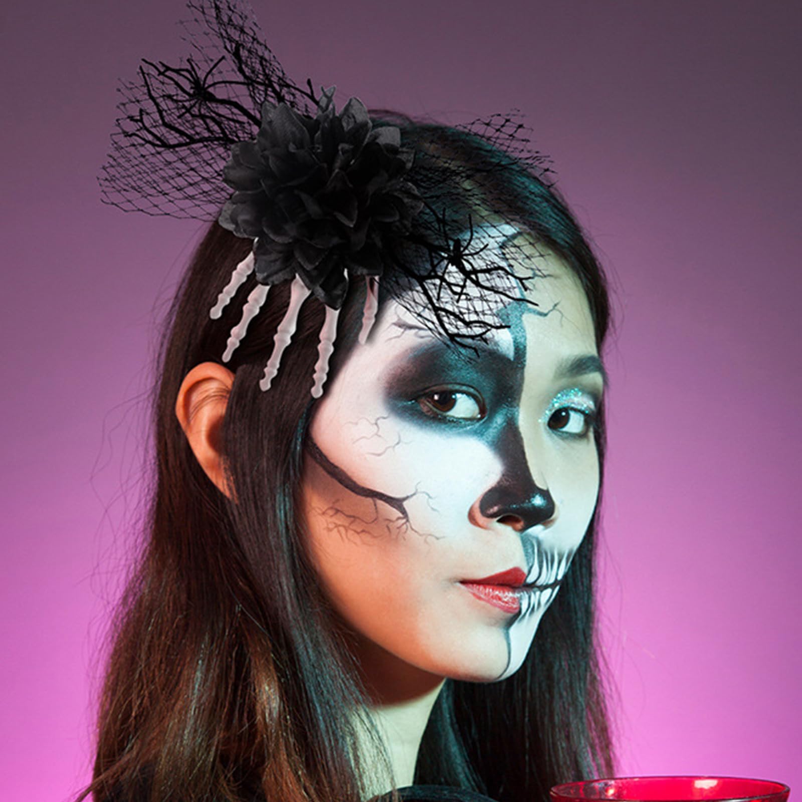 Elegante accesorio de clip lateral para fiesta de Halloween, pasador lateral de tul, accesorio para el pelo para fiestas temáticas, disfraces para adolescentes y adultos