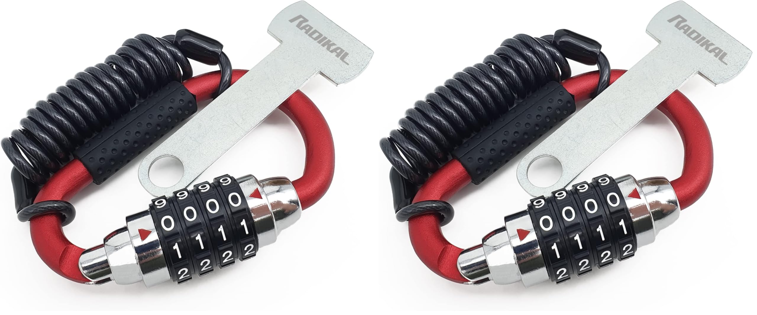 RADIKAL RK540R Cadenas Casque Moto Mousqueton Antivol, Serrure à Combinaison, Adaptateur T Boucle, Câble Sécurité Anti Vol a Code, Universel Vélo Électrique, Bagages, Attache Sac à Dos, Multifonction
