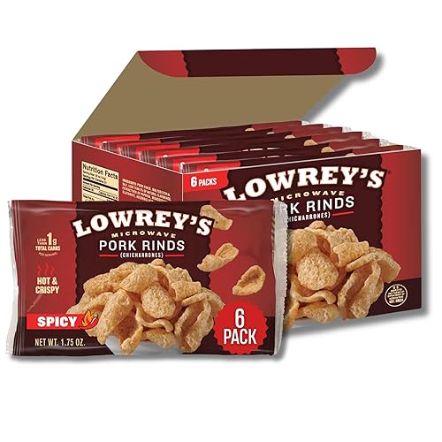 Lowrey's Bacon Curls - Cortezas de cerdo para microondas (chicharrones), picantes y picantes, 1.75 onzas (paquete de 6) (el embalaje puede variar)
