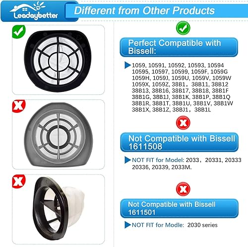 Miniatura 3 de Leadaybetter Filtro de repuesto 38B1 para aspiradora Bissell 3 en 1 38B1 38B1L 1059, comparable con la parte # 2037423 y 2037424 (paquete de 6