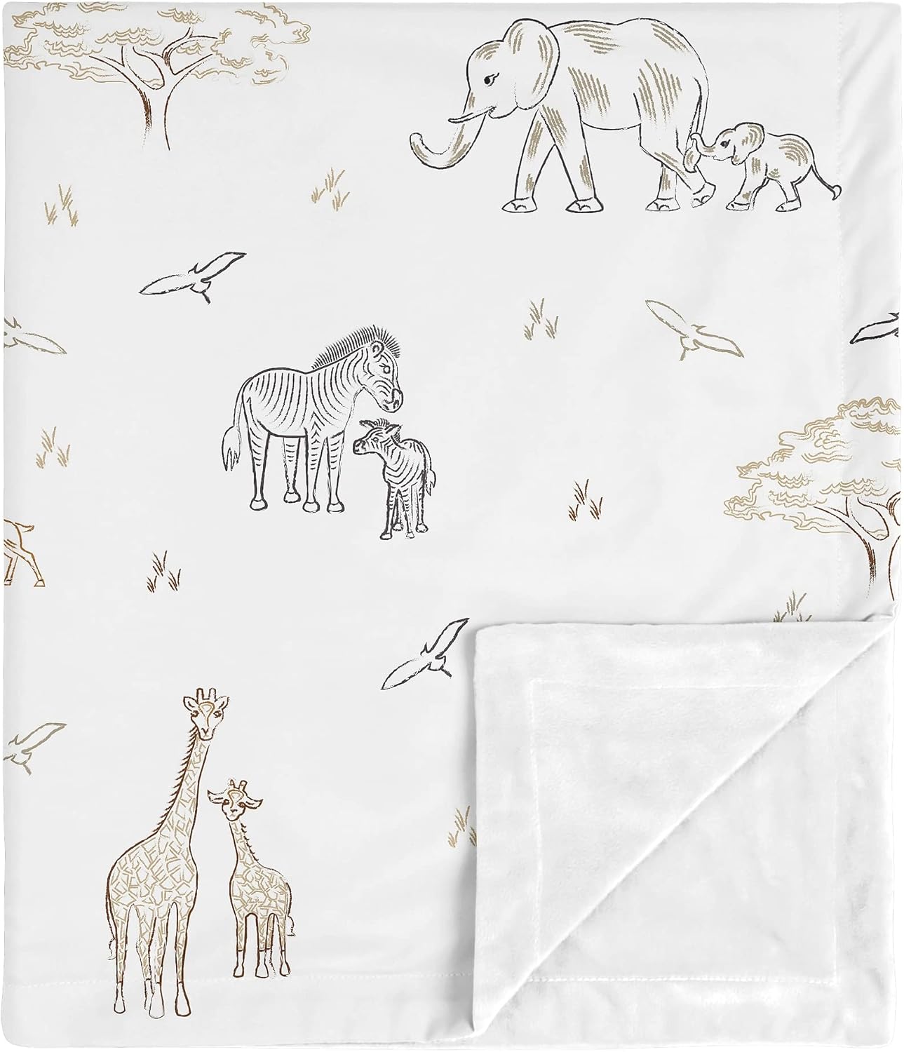Sweet Jojo Designs Jungle Safari Animals Boy Girl Blanket Receiving Security Swaddle Newborn Toddler Nursery Car Seat Stroller Taupe Black White Gender Neutral Elephant Wildlife Adventure Serengeti