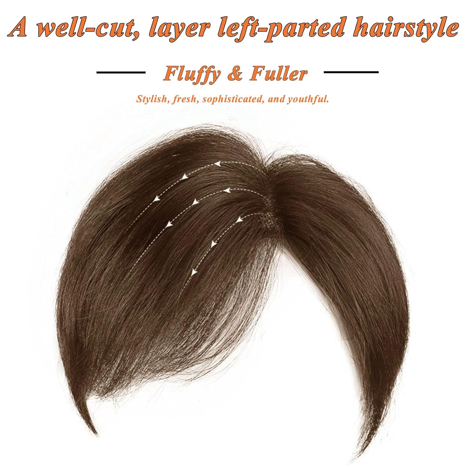 Handmade Short Human Hair Topper Side Part for Women,Invisible 6.3x7.1 Large Base Fluffy Topper Women Toupee Clip in Wiglet Hairpiece for Thinning Hair 360° 3D Full Coverage Brown Color