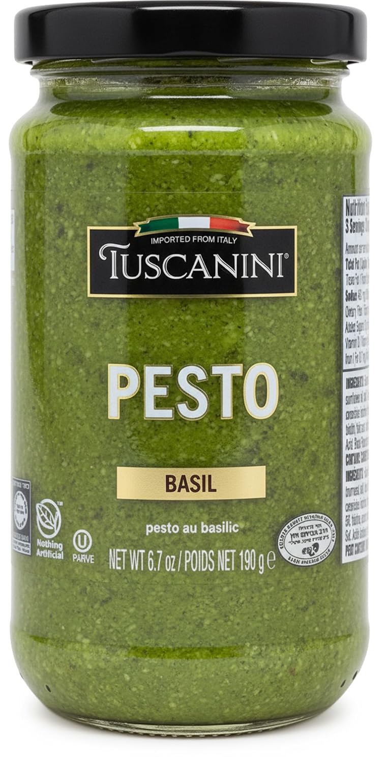Tuscanini Basil Pesto, 6.7 oz | Italian Dairy-Free Gourmet Sauce with Cashews & Sunflower Oil | Kosher | Nothing Artificial