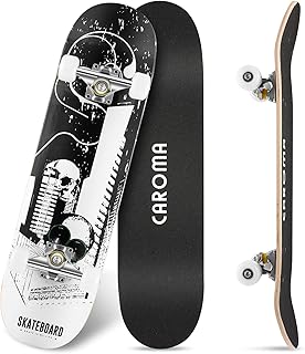 Caroma Skateboard for Beginner, 79cm Complete Skateboards, 9 Layer Maple Wood Deck, Double Kick Trick Concave Cruiser Skateboards, 4 Wheels Longboard for Kids Teen Girl Boy Skateboarding