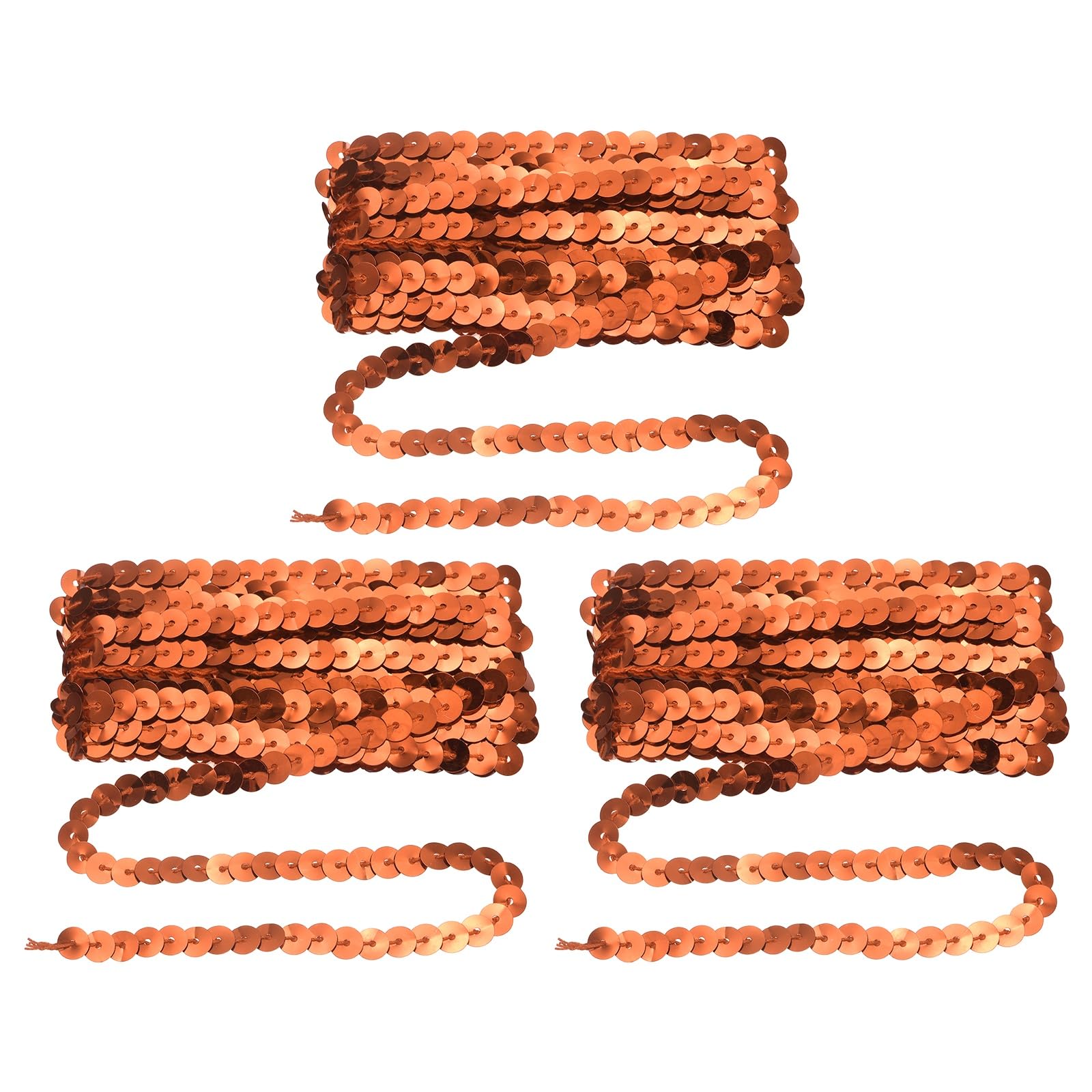 sourcing map 3 Pcs Flat Sequin Trim, 6mm 3.3 Yard Round Spangle Flat Sequin Strip Paillette Spool Ribbon Trim Sewing String for DIY Crafts Costume Embellish, Brown