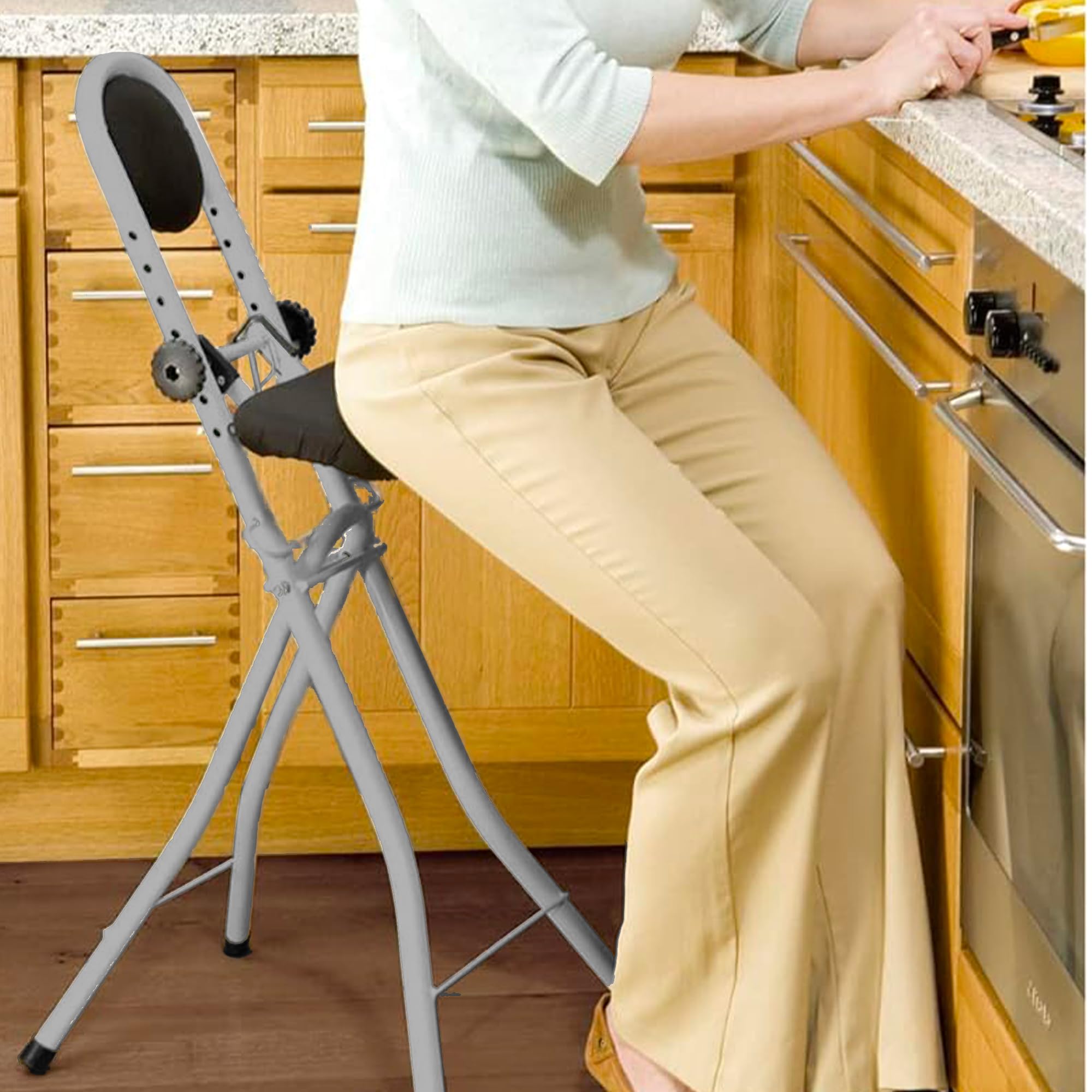 Fishtec Chaise Assis Debout Réglable en Hauteur - Siège Rembourré Idéal Repassage - Pliable Compacte - Charge 100 kg - Atelier Bureau Cuisine