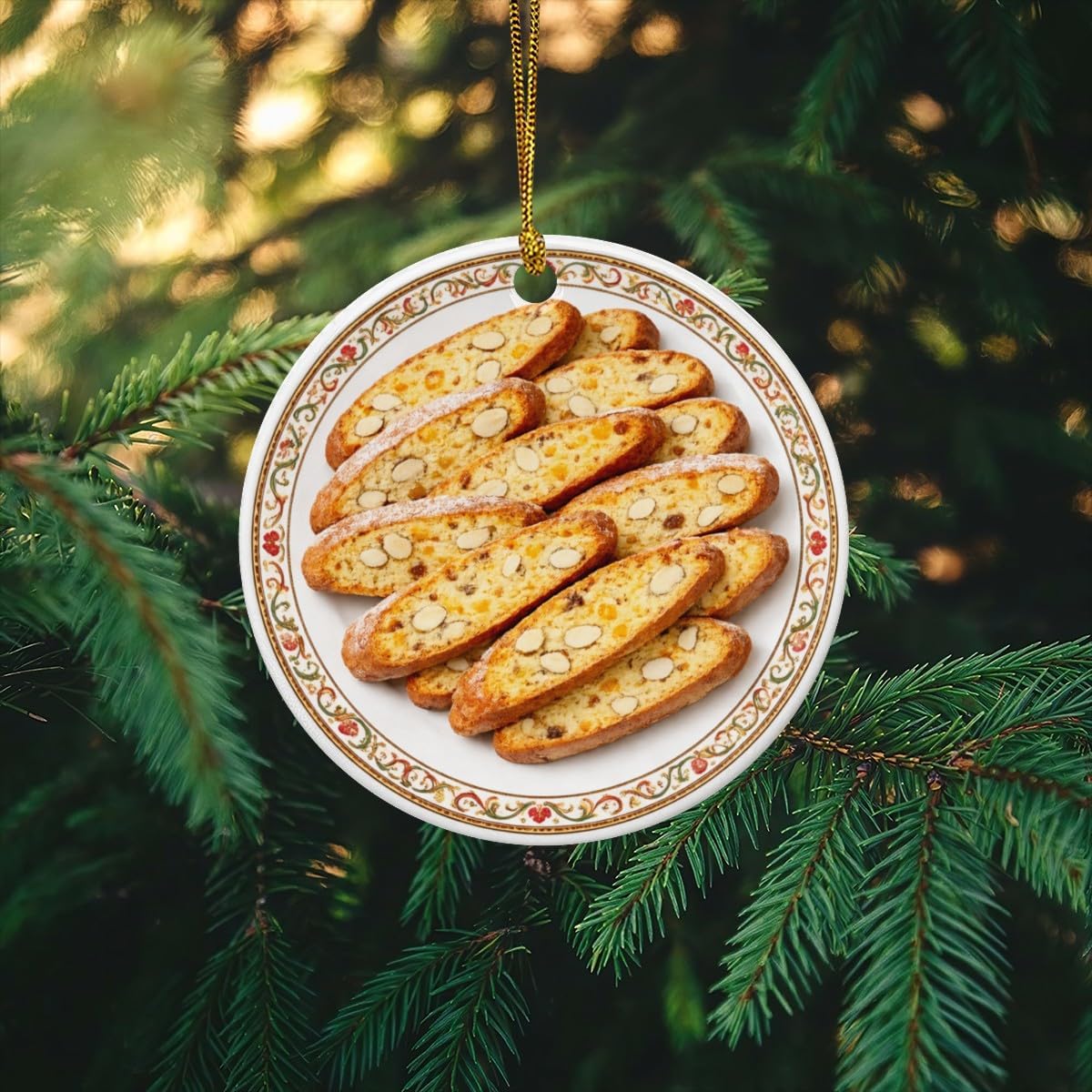 Biscotti Cookies Italian Biscottis Dessert Italy Baking Bakery Pastry Personalized Food Flat Printed Image on Ceramic Ornament – NOT 3D, Custom Text Back, Christmas Ornament