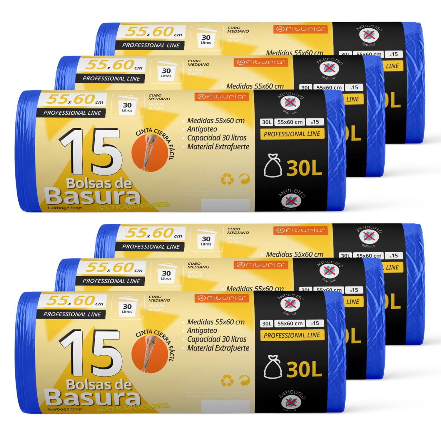 Garbage Bags, Trash Bags, 30L, Durable, Suitable for 30L Trash Bins, Leakproof, Easy Self-Closing Bags, Suitable for All Types of Waste, 55 x 60 cm – Ophituria (90 Bags, 30L)