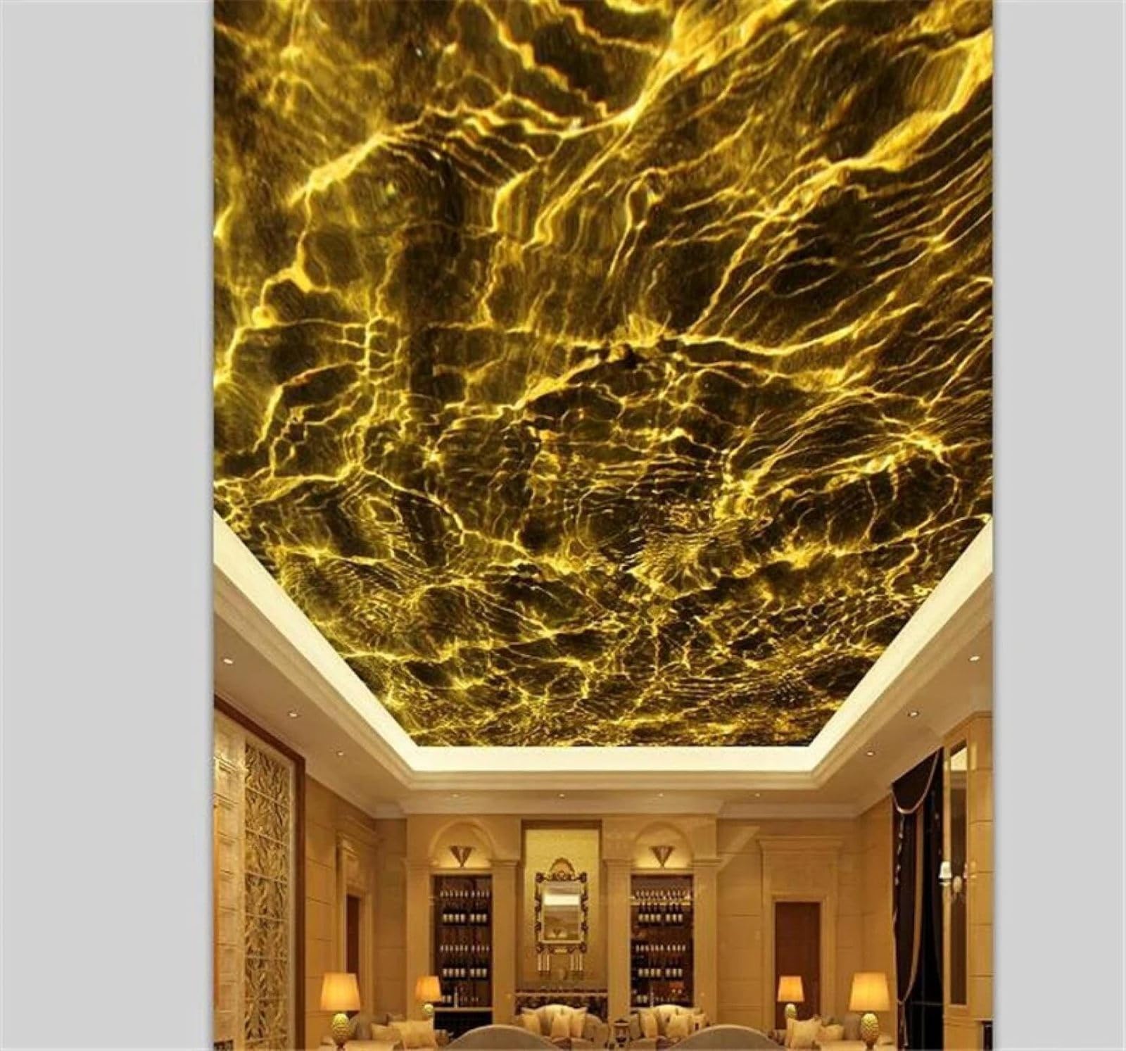 Tzxztt 250Cm×170Cm(B×H) Abstract Luxury Gold Ripples Art Modern 3D Wallpaper Premium Textured Silk Neutral Tones Material Ideal For Living Room Bedroom-250Cm×170Cm
