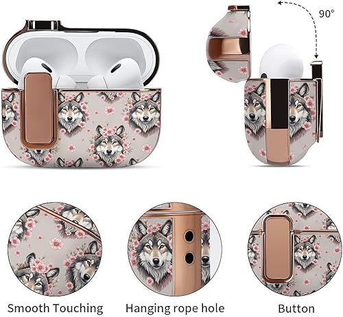 Miniatura 5 de Headphone Cover Compatible with Airpods Pro 2 Case Cool Flower Wolf, Plastic, with Lock, Shockproof Protective