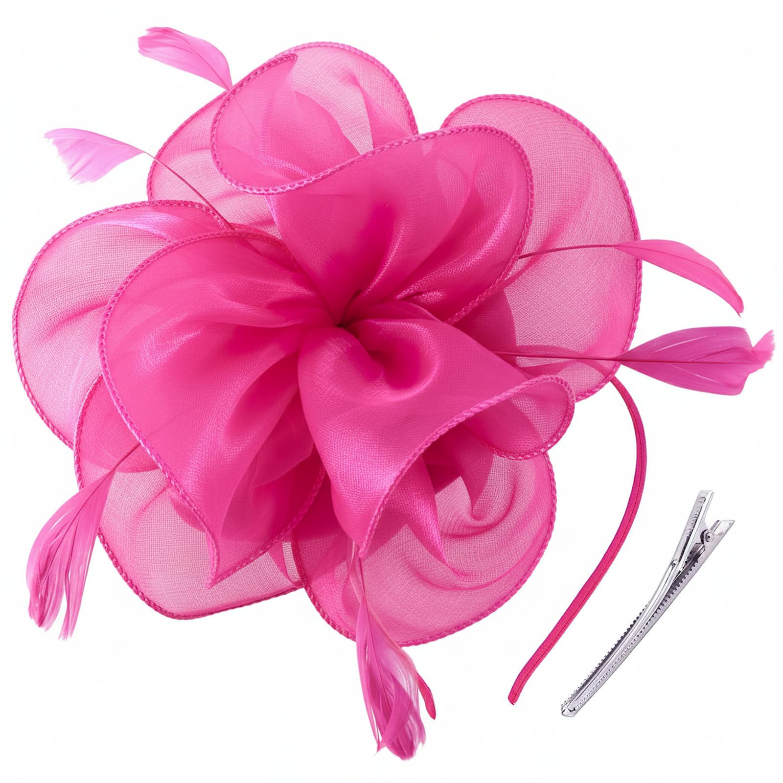 DRESHOW Fascinators Hat Tea Party Headwear Ribbons Feathers on a Headband and a Clip for Women