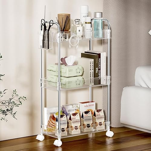 Miniatura 7 de SPACEKEEPER Carrito rodante de almacenamiento de acrílico de 3 niveles, organizador de carrito de baño transparente, organización de lavandería,