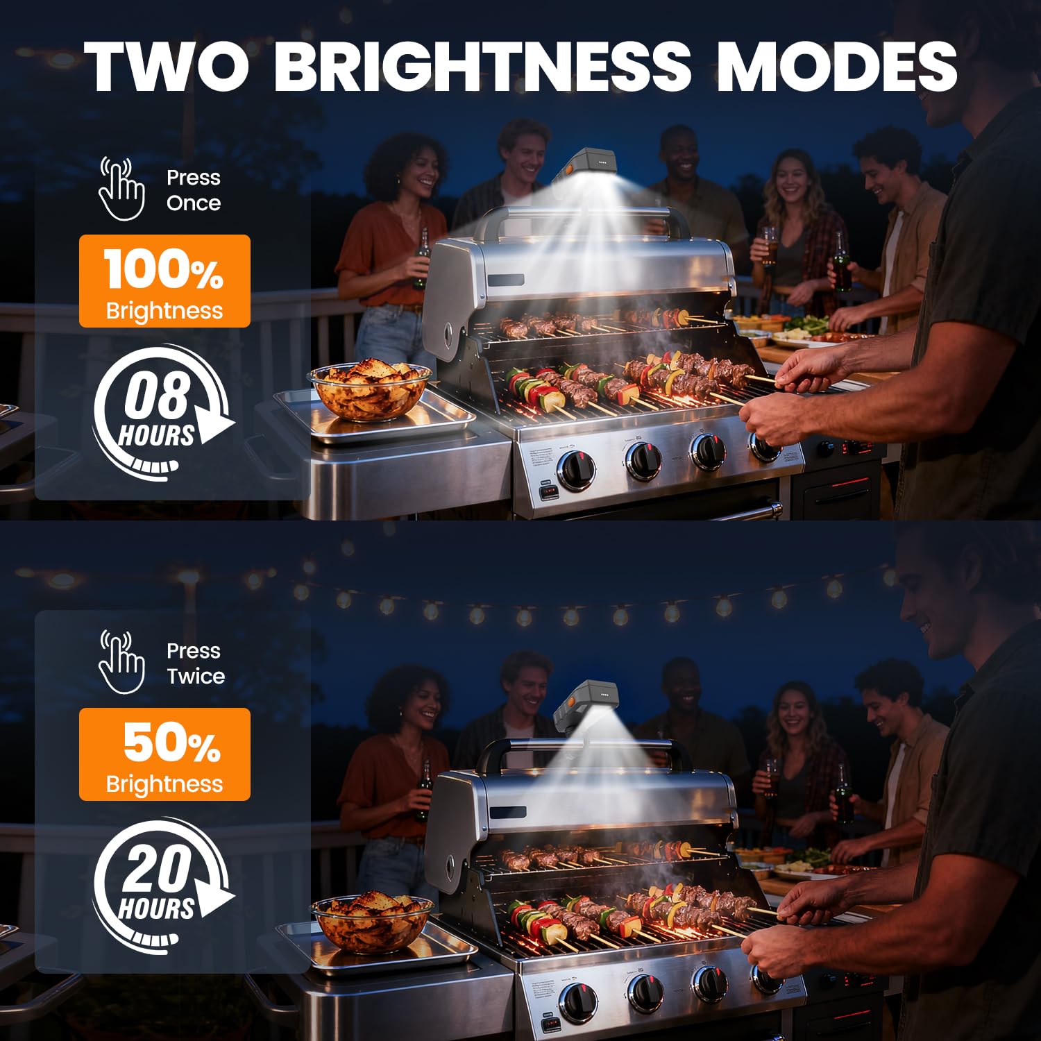Goldusk Luz de parrilla, para accesorios de parrilla al aire libre, regalo de Navidad, interruptor automático, luz de barbacoa recargable