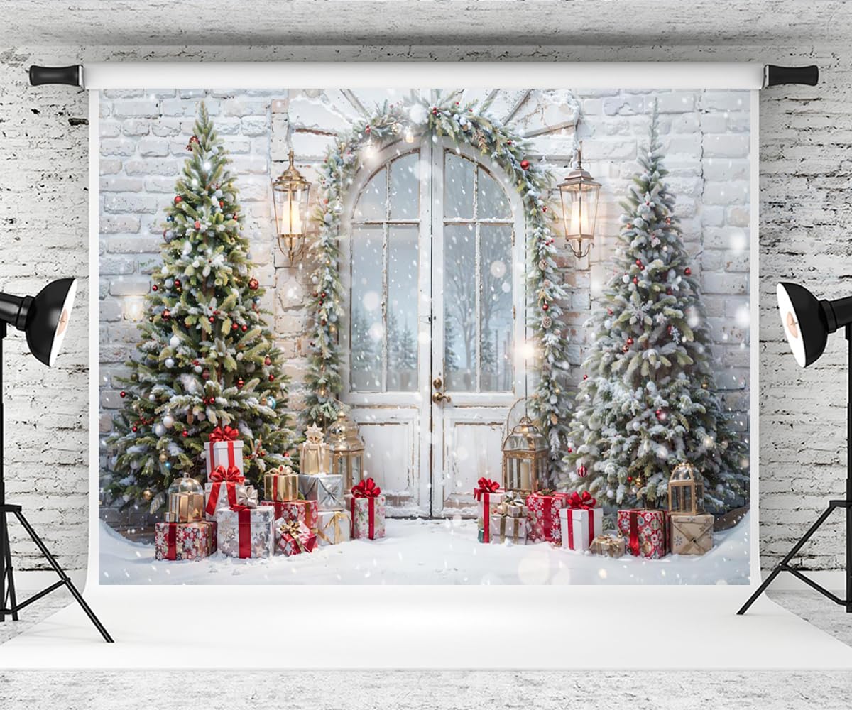 Kate Telón de fondo de Navidad de 10 x 6.5 pies, para fotografía, árbol de Navidad, puerta, invierno, nieve, paisaje, regalo, decoración de fiesta de Año Nuevo, accesorios de estudio de fotografía