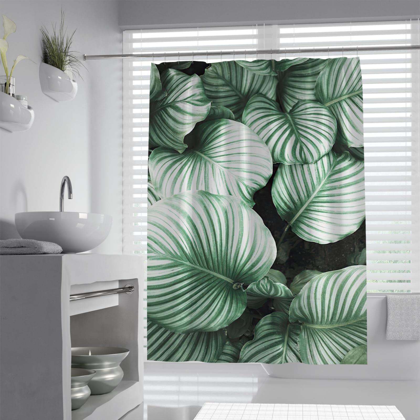 Cortinas de Ducha de Planta de Hoja Verde Cortina de Ducha Impermeable Lavable a máquina para baño Cortinas de bañera de Secado rápido Suaves y duraderas W190xL220cm