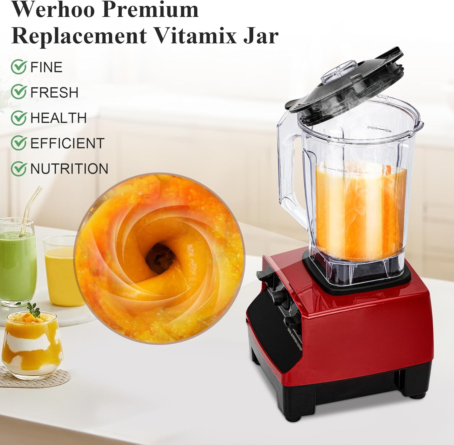 Werhoo Fit for vitamix Blender Pitcher & Tamper,Fit For vitamix 5200 6300 VM0103 750 E310 Ect Container,Replace Classic/Explorian/Commercial Series Etc Jar Cup,Prevent Leakage Rusty,8 Cup,3 Year GNTEE