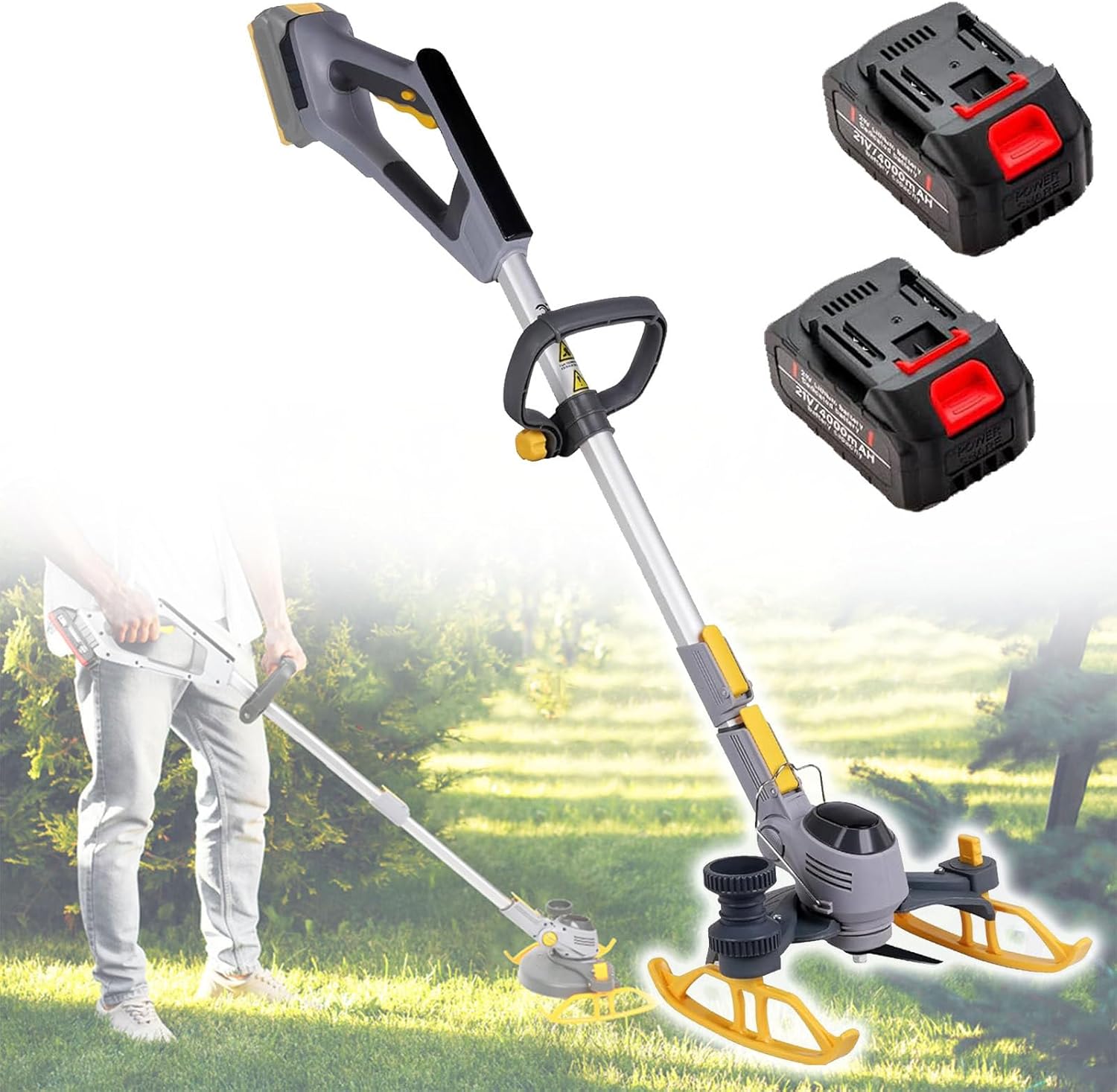 Cordless Grass Strimmer/Edger, Cordless Weed Wacker & Edger & Lawn Mower with 2 Lithium Battery, Garden Yard Tools