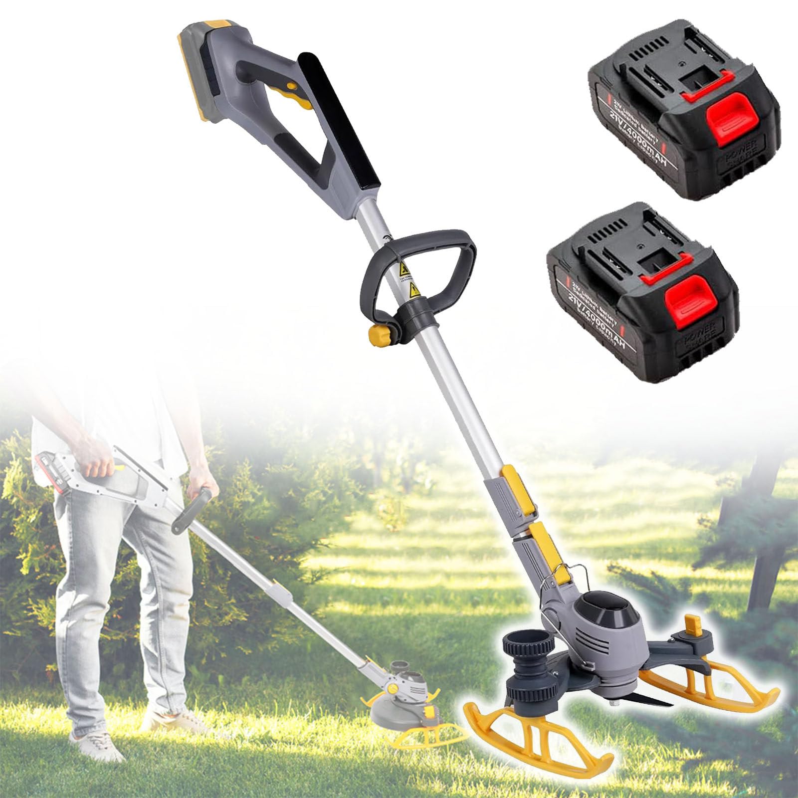 Coupe-Bordure/Coupe-Bordure sans Fil, désherbeur, Coupe-Bordure et Tondeuse à Gazon sans Fil avec 2 Batteries au Lithium, Outils de Jardin