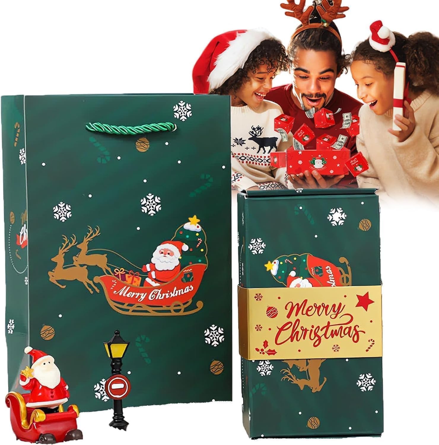 Surprise Gift Box Explosion for Money, 2026 New Festive Pop-Up Surprise Boxes, Folding Bouncing Gift Boxes for Christmas Birthday Anniversary Valentine Party Gift (Green)