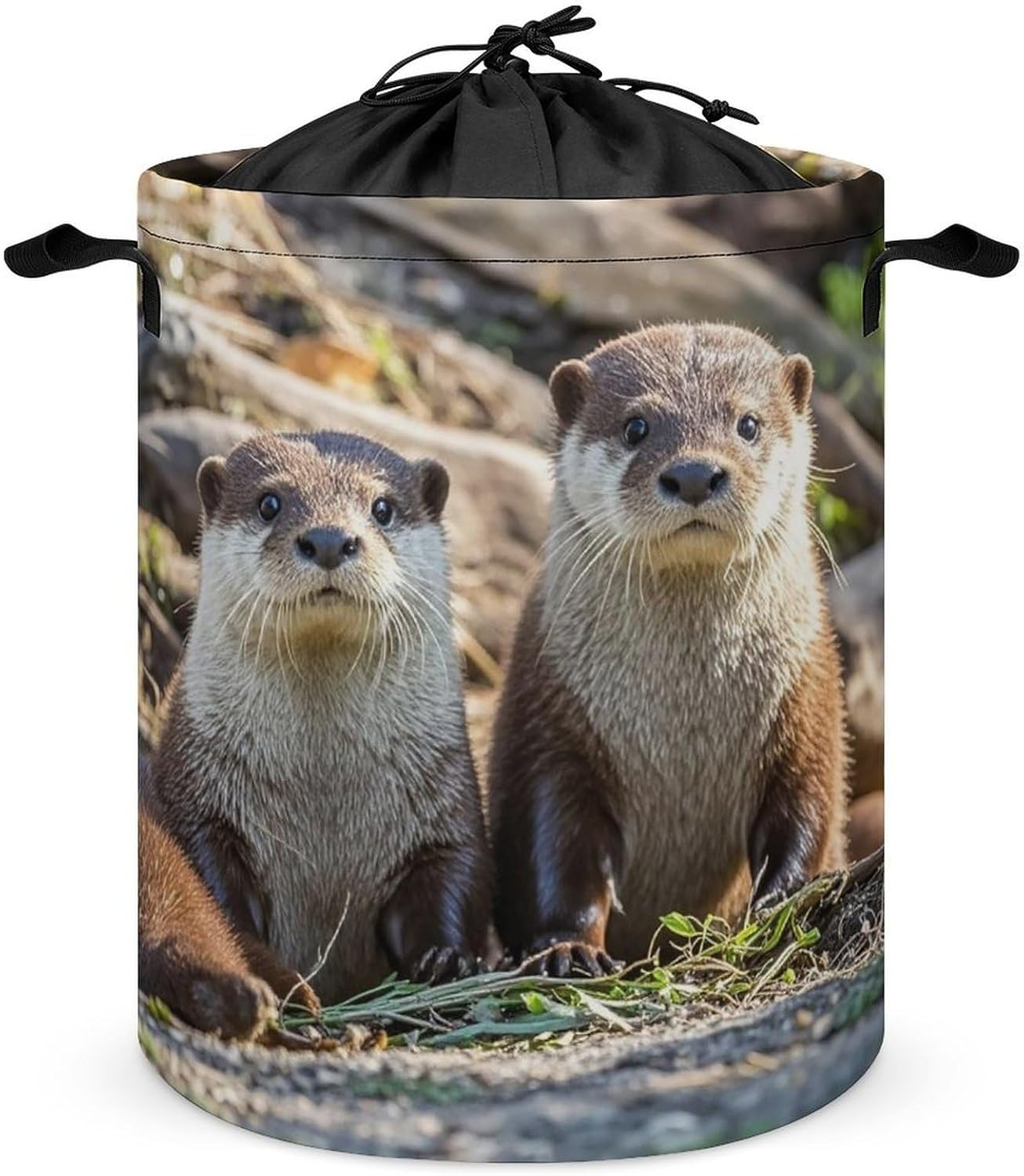 Animal Cute Brown Otters Laundry Bag Large Collapsible Laundry Baskets Freestanding Waterproof Clothes Hamper with Handles & Drawstring for Laundry Room Bedroom Bathroom