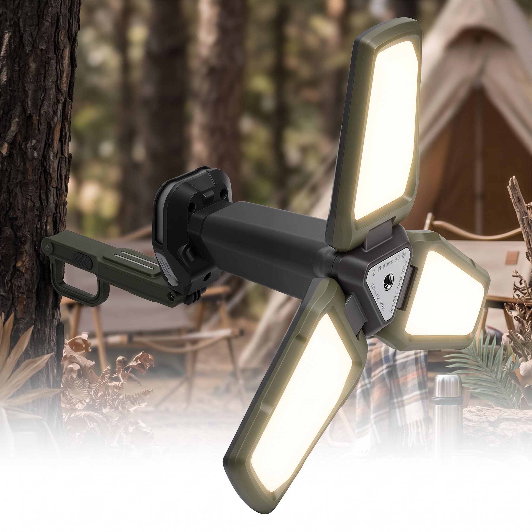 LICAEVEY Lanterna da Campeggio Pieghevole 2000lm, 3 Teste Luce da Lavoro, | Temperatura colore regolabile, lanterna LED ricaricabile con base magnetica e gancio per tenda, riparazione auto